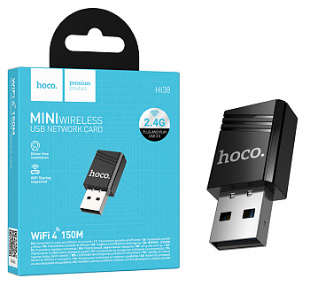 Wi-Fi адаптор Hoco HI38 WiFi4 USB internal antenna wireless network card (Black)
