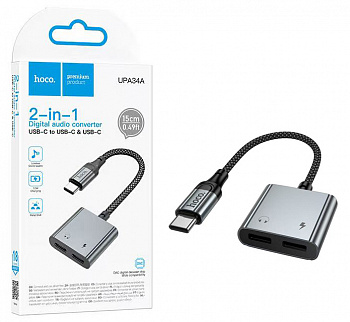 Переходник Hoco UPA34A (Type-C to dual Type-C) digital audio converter (Metal Gray) 