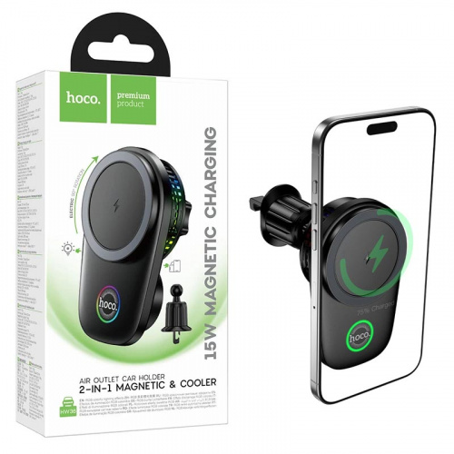 Автомобильный держатель Hoco HW36 electric rotating magnetic wireless fast charging car (Black) (10)