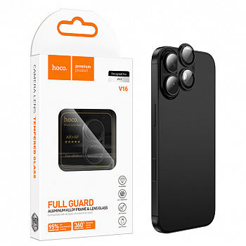 Защитное стекло на камеру для Apple iPhone 17 Hoco (V16) Armor metal frame lens glass (Black) (29)