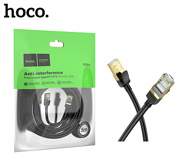 Патч-корд Hoco US02 Level pure copper gigabit ethernet cable(L=5M) (Black)