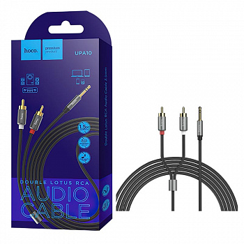 Кабель AUX 3,5 на 3,5+3,5 Hoco UPA10 double lotus rca audio cable 3.5mm (Metal Gray) (24)
