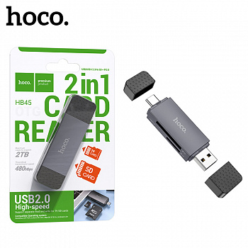 Картридер Hoco HB45 Mindful 2-in-1 (USB/ Type-C 2.0) (Metal Gray) (50)