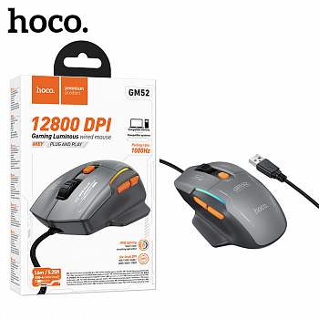 Мышь Hoco GM52 проводная Reddy RGB gaming wired mouse (Black Gray) 