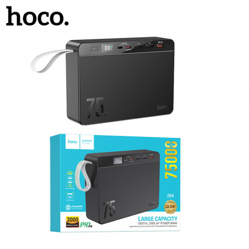 Аккумулятор (АКБ) Power Bank Hoco J94 (75000 mAh) Overlord 22.5W fully (Black) (10)