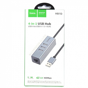 USB Hab Hoco HB1D 4-in-1 converter(USB to USB2.0*3+RJ45) (Metal Gray) (18)