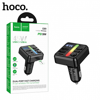 FM Модулятор Hoco E89 Libre 45W(1A1C) car BT FM transmitter (Black) (12)