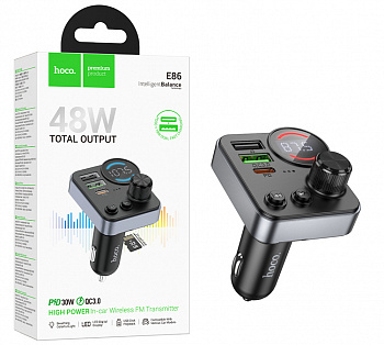 FM Модулятор Hoco E86 Alegria 48W dual port PD30W+QC3.0 car BT FM transmitter (Black)