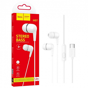 Наушники Hoco M97 (Type-C) Enjoy universal earphones with mic (White) (30)