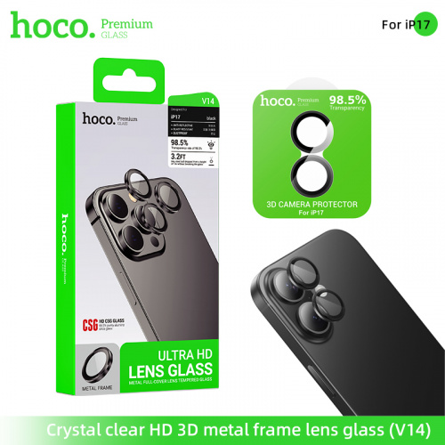 Защитное стекло на камеру для Apple iPhone 17 Hoco (V14)Crystal clear HD 3D metal frame (Black) (36)