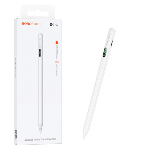 Стилус для iPad Borofone BG100 Universal active capacitive pen with digital display (White)