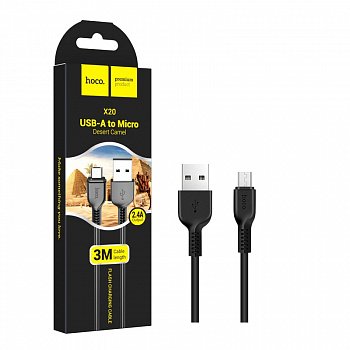 Кабель Hoco X20 (USB to Micro) (3m) Flash (Black) (30)