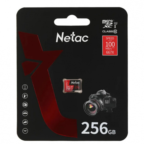 Карта памяти Micro SD 256 GB Netac P500 Extreme Pro Class 10 UHS-I A1 V30 (100 Mb/s) без адаптера