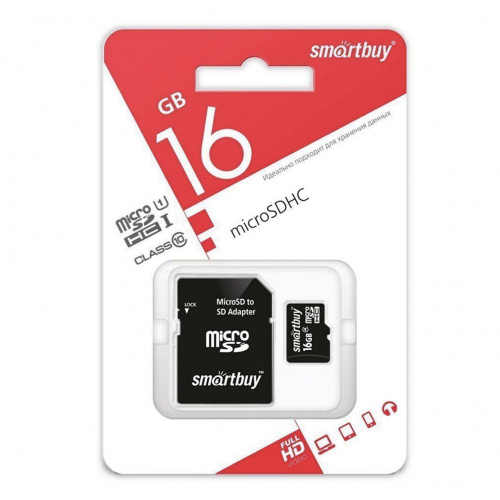 Карта Памяти Micro SD 16 GB Smart Buy Class 10 + адаптера