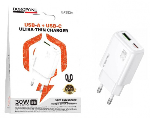 СЗУ блок Borofone BAS93A Cloud PD30W+QC3.0 charger (White) (20)