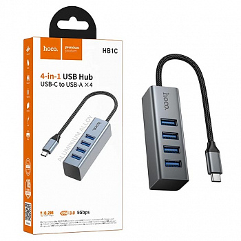 Type-C Hab Hoco HB1C 4-in-1 converter(Type-C to USB3.0*4) (Metal Gray) (18)