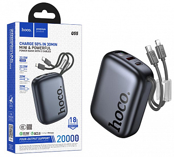 Аккумулятор (АКБ) Power Bank Hoco Q55 (20000mAh) Rock 22.5W+PD20W with 2 cables (Metal Gray) (31)