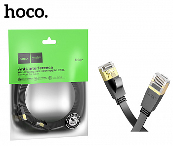 Патч-корд Hoco US07 General pure copper flat network cable(L=5M) (Black)