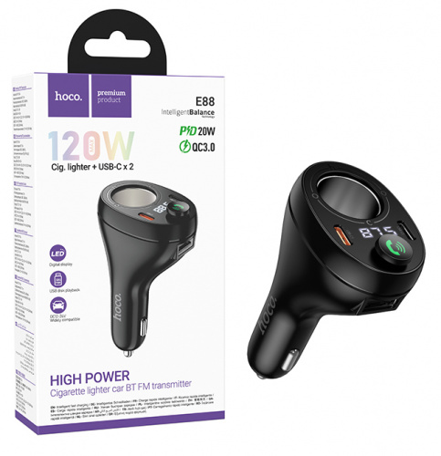 FM Модулятор Hoco E88 Star 35W(2C) cigarette lighter car BT FM transmitter (Black) (11)