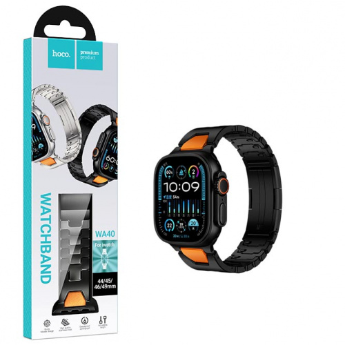 Ремешок Hoco (WA40) Grand series H steel strap для Apple Watch 44/45/46/49mm (Black Orange)