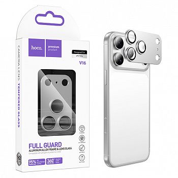 Защитное стекло на камеру для iPhone 17 Pro Hoco (V16) Armor metal frame lens glass (Silver) (29)