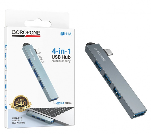 Type-C Hab Borofone FH1A 4-in-1 converter(Type-C to USB2.0*3+USB3.0) (Metal Gray) (46)
