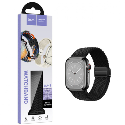 Ремешок Hoco (WA43) Jane Eyre series loop magnetic buckle nylon для Apple Watch 44/45/46/49mm Black