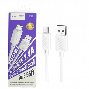 Кабель Hoco X88 (USB to Micro) (2m) Gratified charging (White) (от 30 штук цена 50) (30)