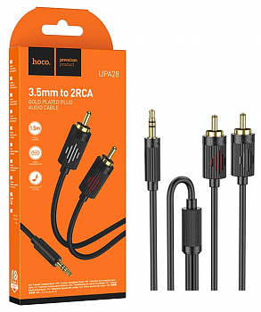 Кабель AUX 3,5 на 3,5+3,5 Hoco UPA28 3.5 double lotus RCA audio cable (Black) (25)