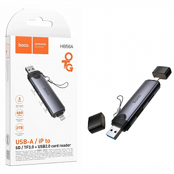Картридер Hoco HB56A Victory USB/iP 3-in-1 card reader (Metal Gray) (46)
